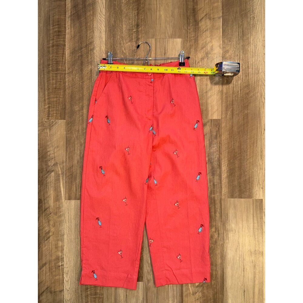 Sun Moda Resort Wear Capri Pants Red Coral Orange Embroidered Cocktails Sz Small - Picture 5 of 6